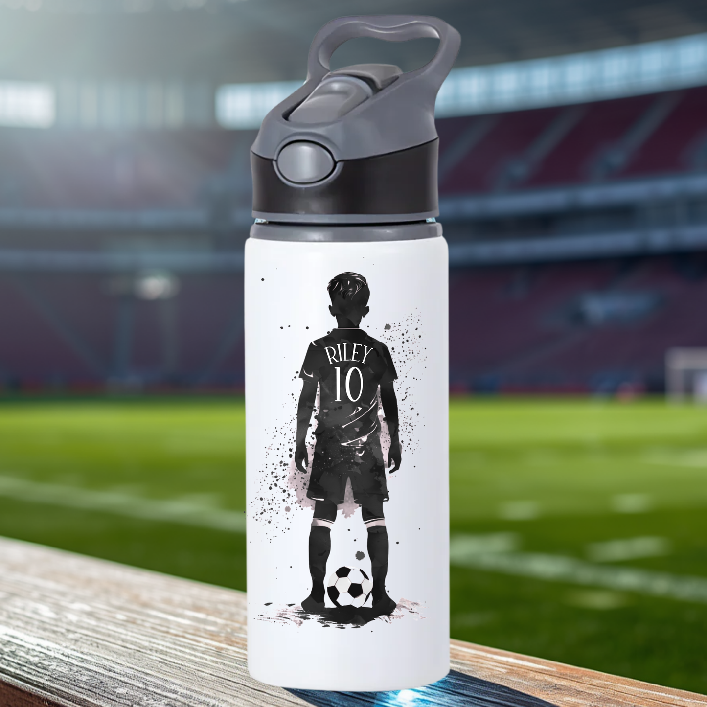 Football Water Bottle | Personalised Name | Red, Blue, Black