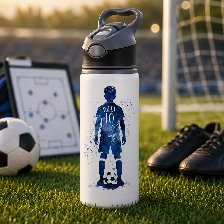 Football Water Bottle | Personalised Name | Red, Blue, Black