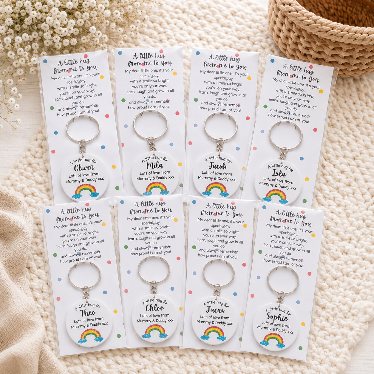 A Little Hug Keyring | Good Luck, Rainbow, Back to School, New Job | Daughter, Son, Niece, Nephew, Friend