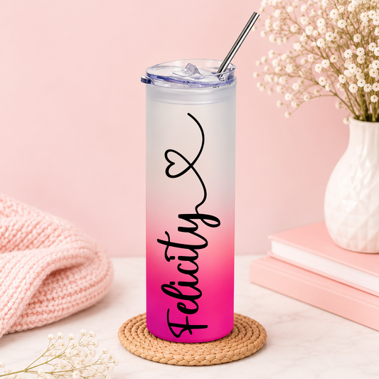 Personalised Frosted Glass Tumbler | Pink Gradient