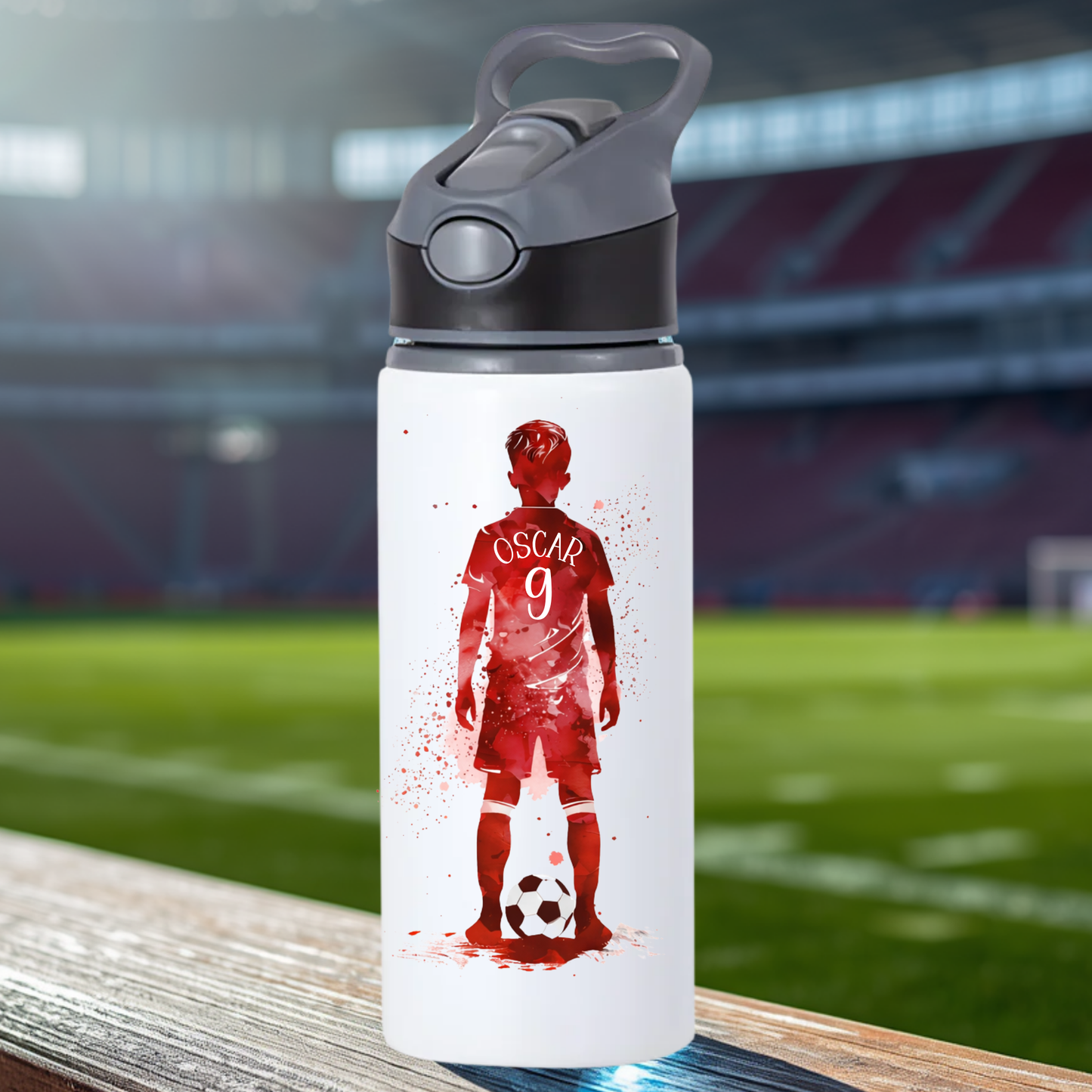 Football Water Bottle | Personalised Name | Red, Blue, Black