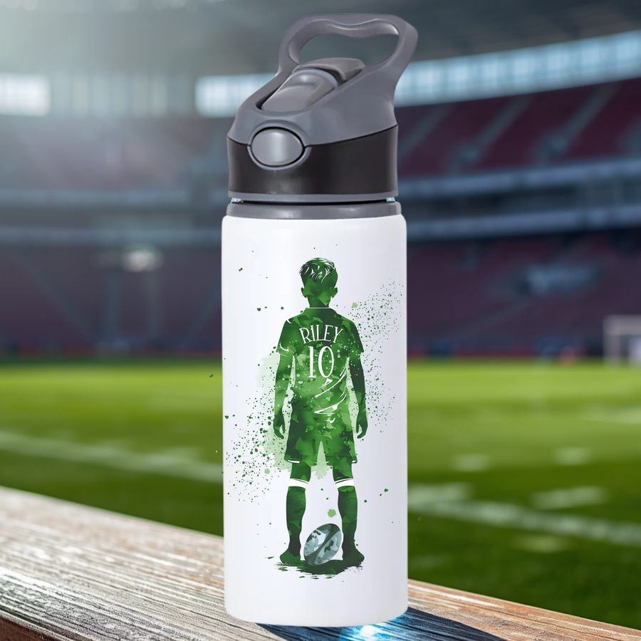 Rugby Water Bottle | Personalised Name | Green, Black